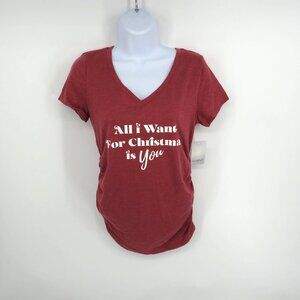 "All I Want For Christmas Is You" Wine V-Neck Maternity T-Shirt NWT $24